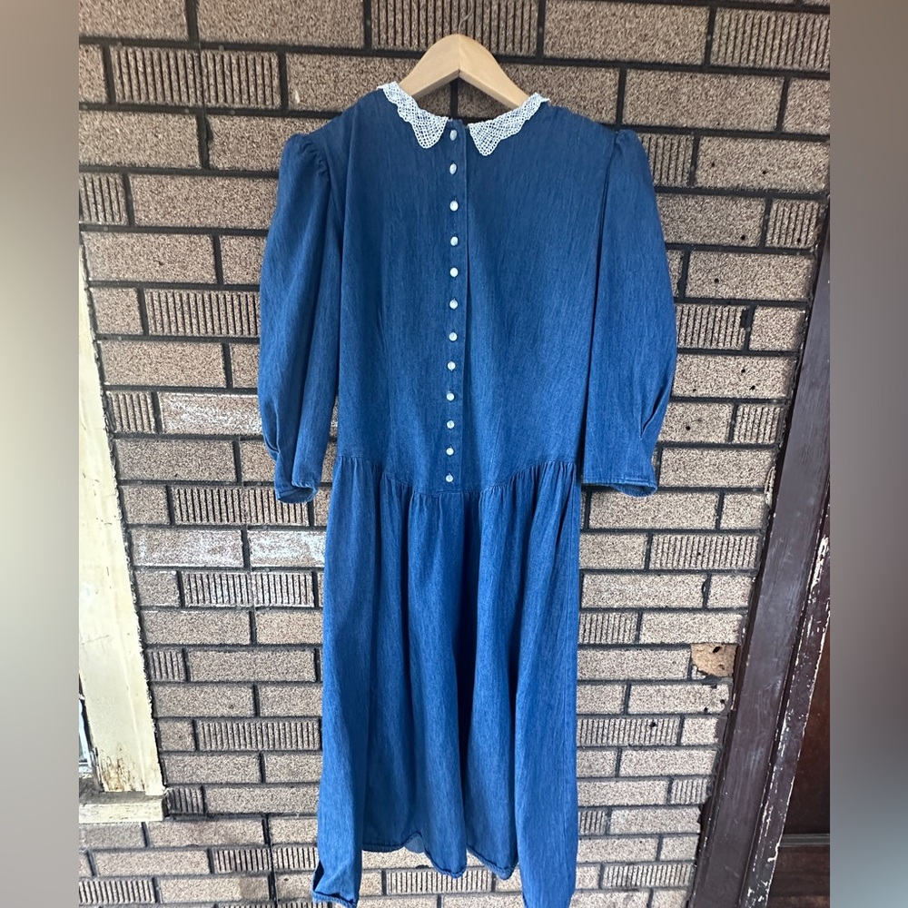 You Too Babes Vintage Cotton Denim Dress with Lace Accent